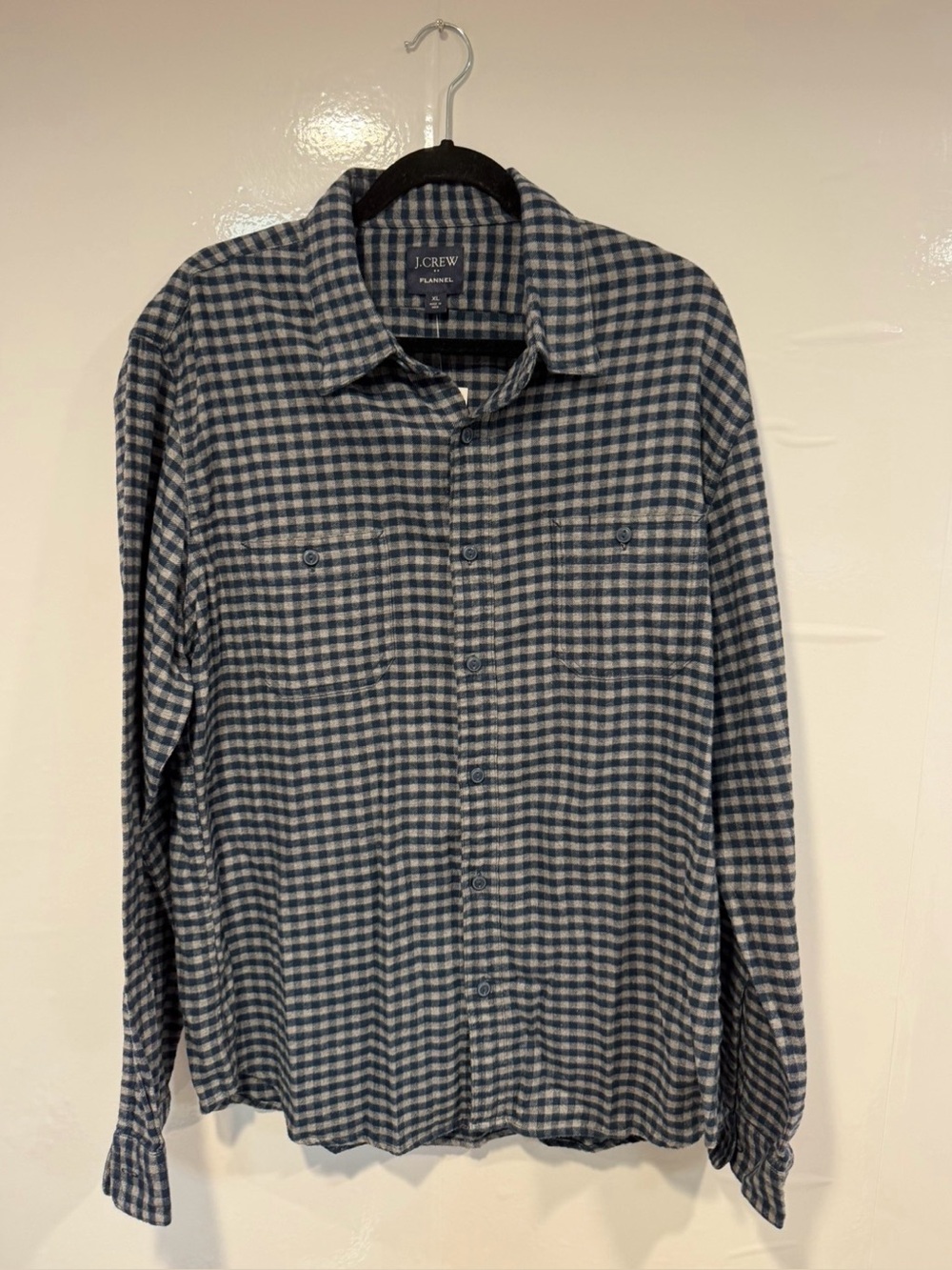 J. Crew Men’s Blue and White Check Button-Down Flannel Shirt NWT